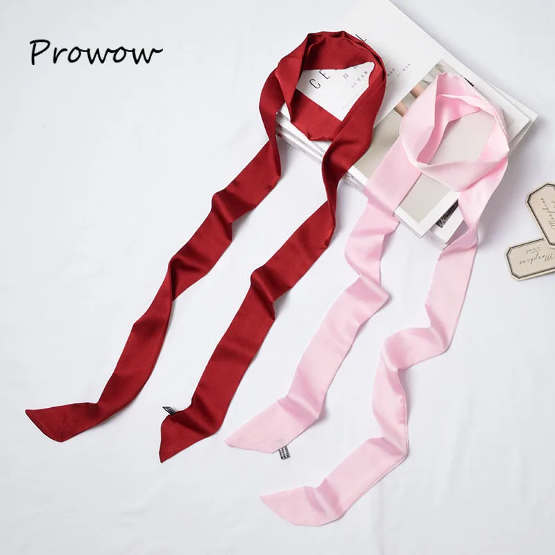 

Spring Solid Color Narrow Long Scarf Women New Soft Pure Color Scarves 200cm Stylish Necktie Belt Wrist Strap Small Ribbon SJ010