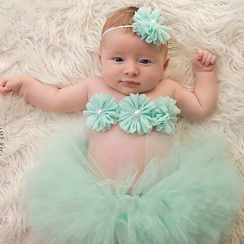 Newborn Tutu Photo Props 3 Piece Set with Tutu Skirt Headband and Tutu Top Sweet Boutique Flower Tutu Photo Prop Couture TS066