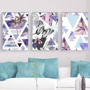 

3 Pieces Abstract Poster Coconut Tree Triangular Geometry Canvas Painting Nordic Wall Art Pictures for Bedroom Home Decoration