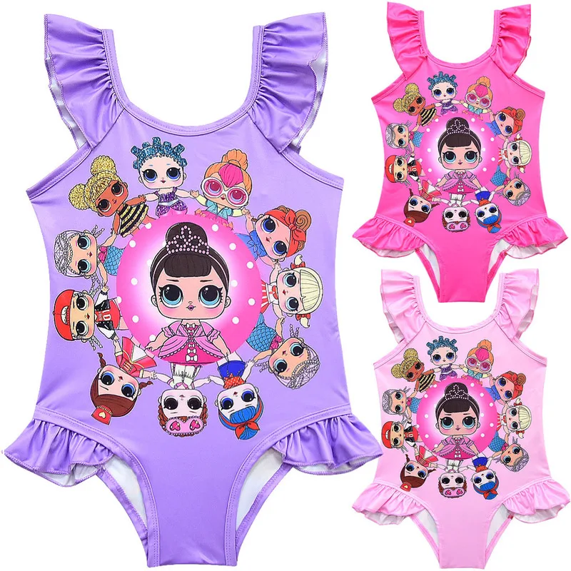 

Toddler Girl Clothes LOL Children's Shoulder Swimsuit Girls One-piece Swimsuit Strap Doll Cartoon Europe and America Swimwear