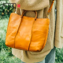 AETOO Retro literary handmade cowhide single shoulder oblique cross bag college wind leather casual Handbag