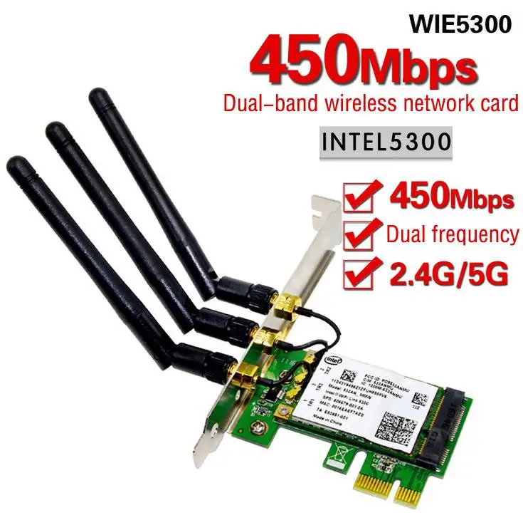 

BEESCLOVER WIE5300 WiFi Card 450Mbps Dual Band 5GHz/2.4GHz PCI-E Wireless WiFi Network Adapter WiFi Card for PC r20