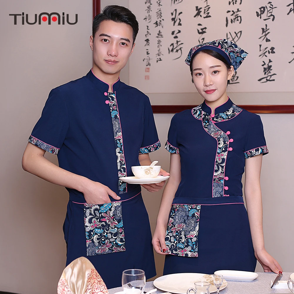 

Waitress Waiter Uniform Short Sleeves Embroidered Workwear Shirts Restaurant Kitchen Hotel Bakery Cafe Work Clothes Men Women