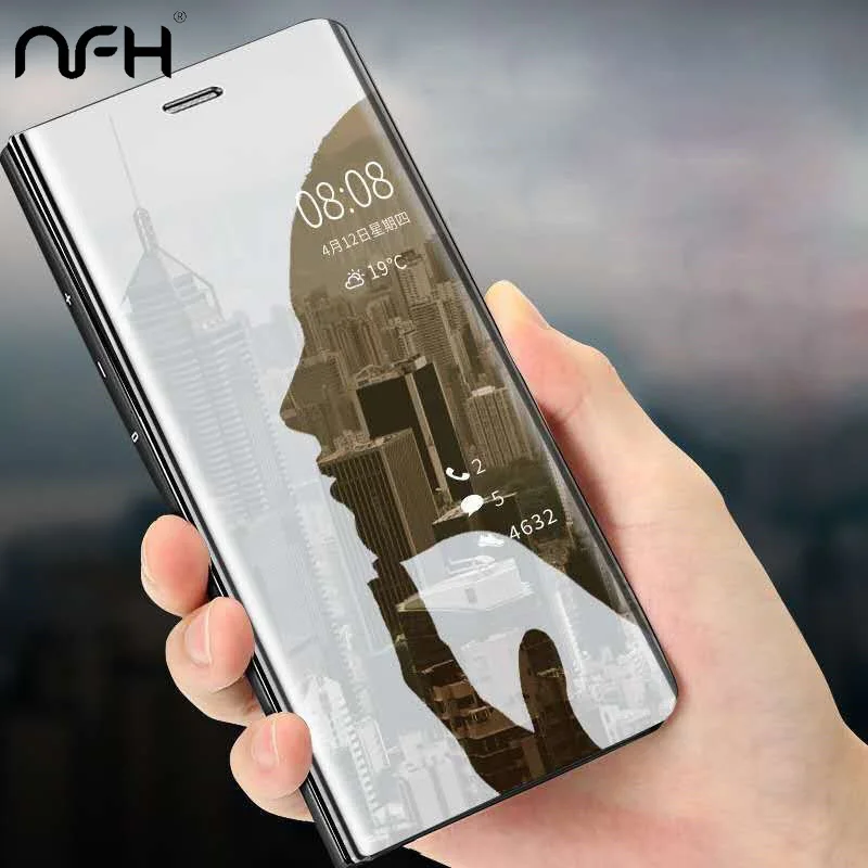 

NFH Smart Mirror Flip Phone Case For Samsung Galaxy A7 2018 Clear View Cover For Samsung Galaxy A750 SM-A750F A750F Case