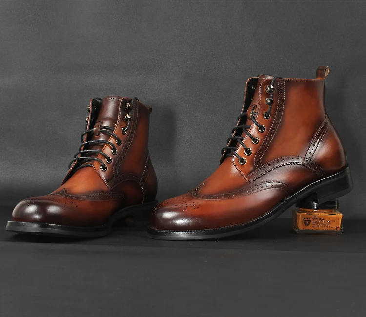 VIKEDUO/Новинка года; зимние мужские ботинки в байкерском стиле; Мужские классические ботинки с перфорацией типа «броги» из натуральной коровьей кожи на шнуровке; Bota Hombre