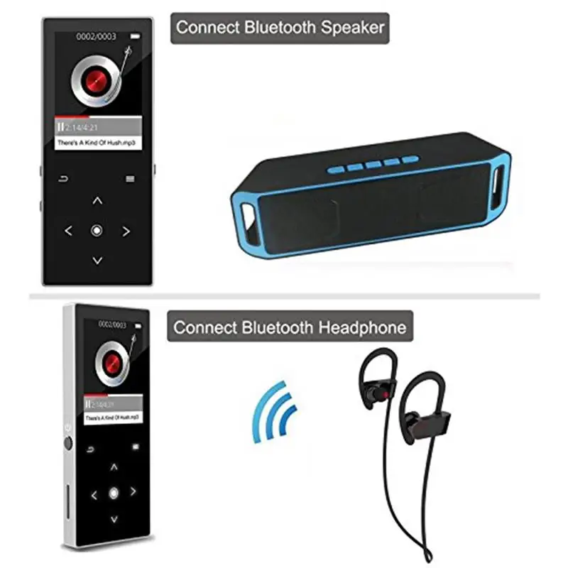 Bluetooth4.2 jogador mp4 16 gb botão de toque de alta fidelidade leitor de música com 1.8 tela de alto falante embutido mp4 player de áudio