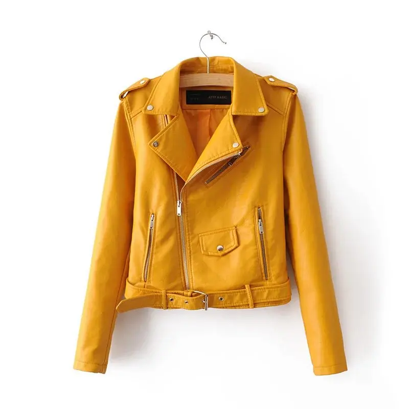 

2019 Mujer Women Leather Jacket And The Wind Zipper Bright New Ladies Leather Coat Jacket Women