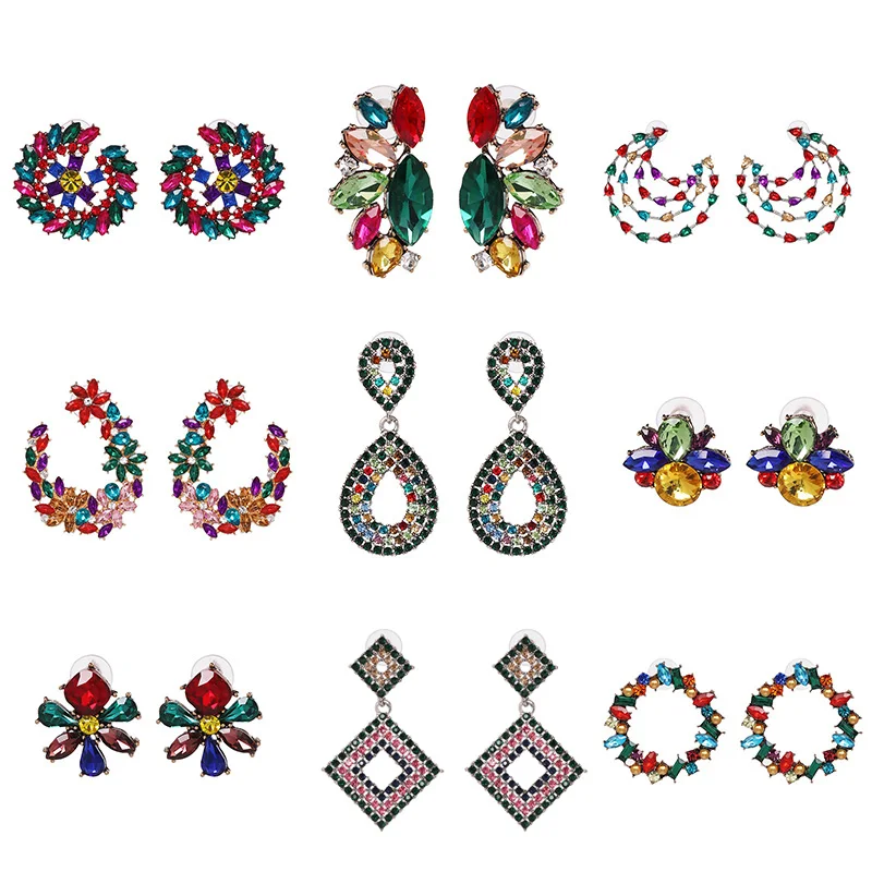 Wholesale Jujia Trendy Multicolored Crystal Stud Earrings Rhinestone