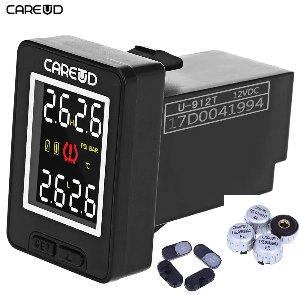 

Original Careud U912 Wireless TPMS Tire Pressure Monitoring System with CR2450 3.7V Cell 4 Internal/Extenal Sensors For Toyota
