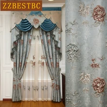 Top European luxury royal embossed jacquard blue living room curtains with high quality Voile Curtain bedroom window decoration Top European luxury royal embossed jacquard blue living room curtains with high quality Voile Curtain bedroom window decoration