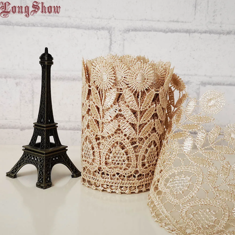 

1 Lot/5Yards Pure Polyester Light Coffee Water Soluble Embroidered Lace Trim Apparel Decorative Sewing Lace Border