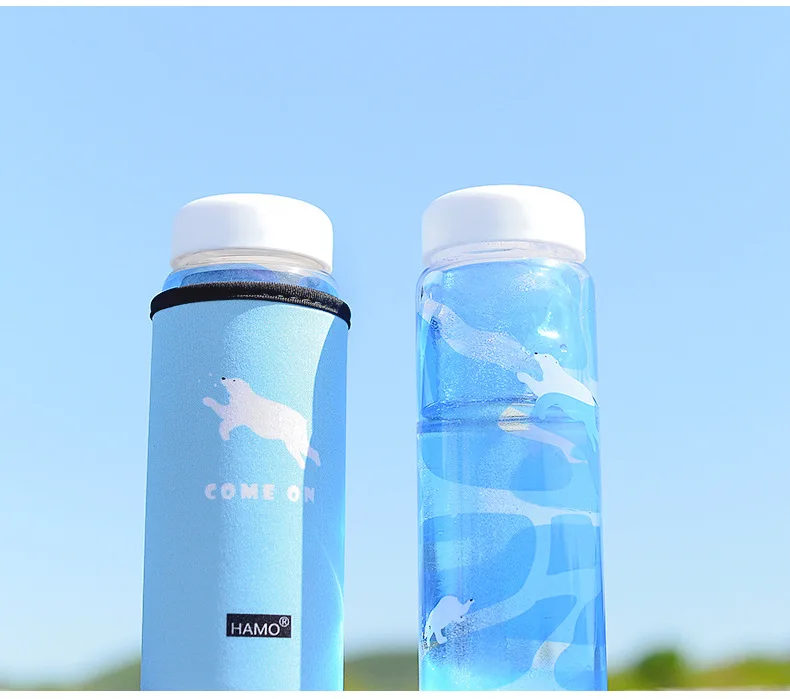 Креативная стеклянная бутылка для воды с рукавом 475 мл милый полярный медведь бутылки для кемпинга Спортивная бутылка посуда для напитков Прямая поставка