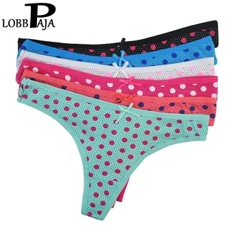 

LOBBPAJA Lot 6 PCS Women Underwear Cotton Sexy Ladies Panties Cute Dots Print Thongs G-strings Low Rise Lingerie for Women