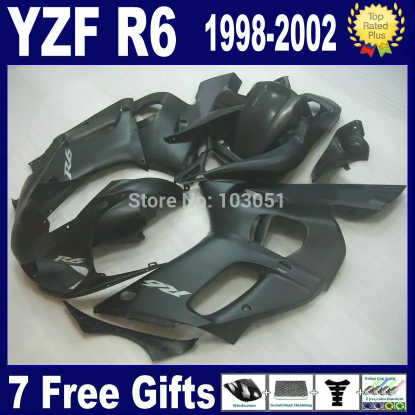 7 подарков на заказ Обтекатели для YAMAHA R6 1998 1999 2000 2002 все матовый черный YZF 98 99 00 01 02