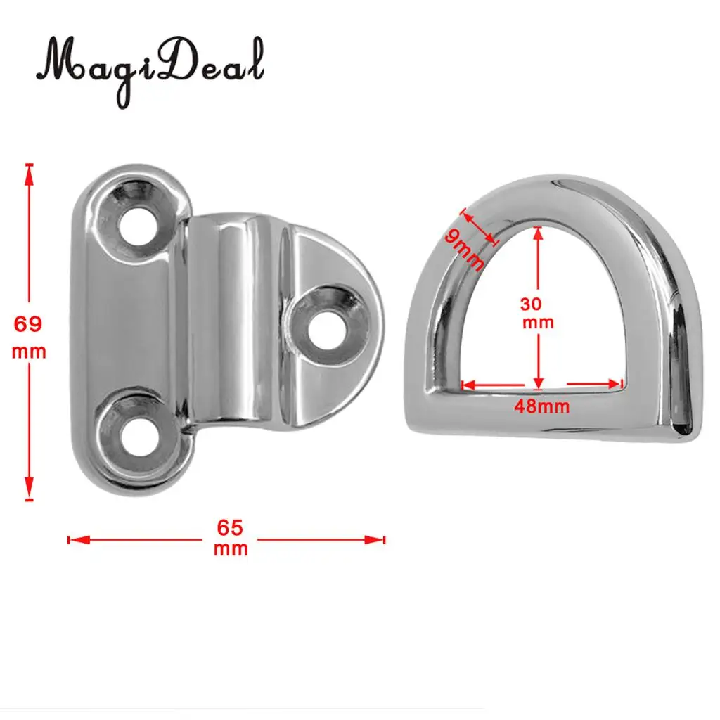 MagiDeal Large Heavy Duty 316 Stainless Steel Folding Pad Eye Deck Lashing D Ring Tie Down Anchor Point Plate 9mm