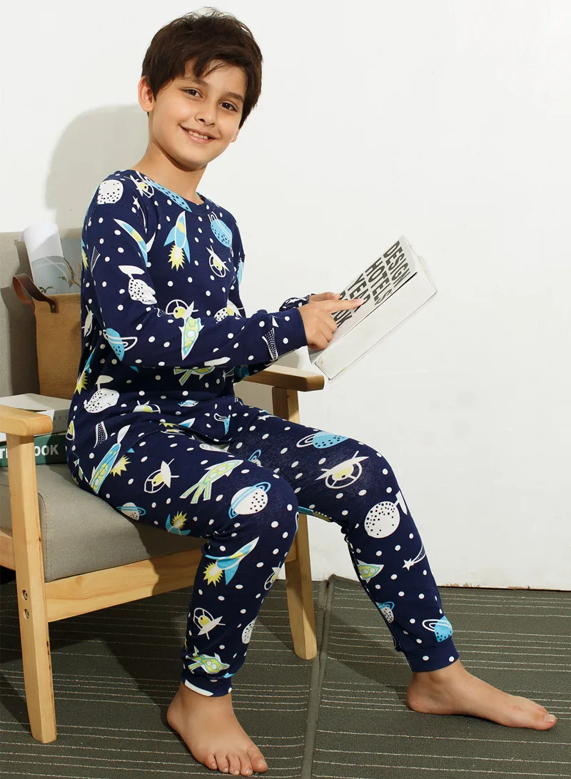 Пижамные комплекты для мальчиков одежда для сна с длинными рукавами для больших детей хлопковый костюм, Пижама, домашняя одежда, ночная рубашка для детей возрастом от 6 до 10 лет