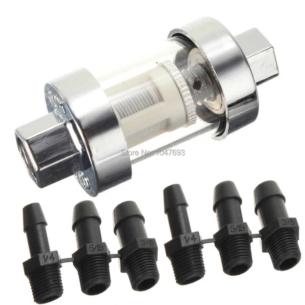 CHROME UNIVERSAL MOTORBIKE CAR PETROL FILTER MOTORCYCLE FUEL FILTER GLASS