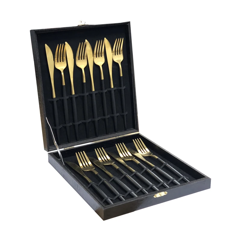

16-Pieces Dinnerware Set 18/10 Stainless Steel Silverware Set Dinner Steak Knife Fork Cutlery Set Tableware With Wooden Giftbox