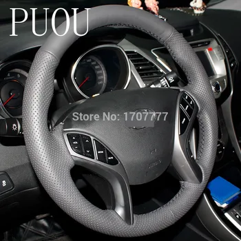 

Puou Black Leather Hand -stitched Car Steering Wheel Cover for Hyundai Elantra 2011-2016 Avante i30 2012-2016 Free shipping