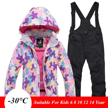 

-30 Russia Children Winter Ski Set Kids Waterproof Jacket And Pants Overalls Suit For Teens Boys Girls 6 8 10 12 14 Y Snowsuit