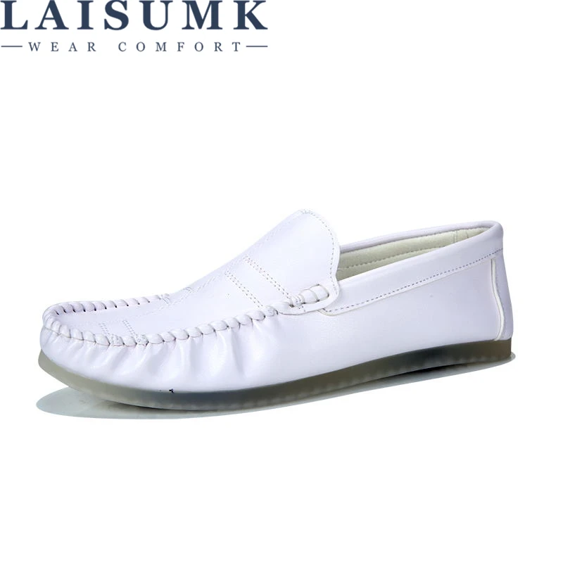 

LAISUMK Men Leather Shoes Fashion Slip On Shoes For Men Leather Man Loafers Luxury Brand Comfortable Shoes Men Size 38-44