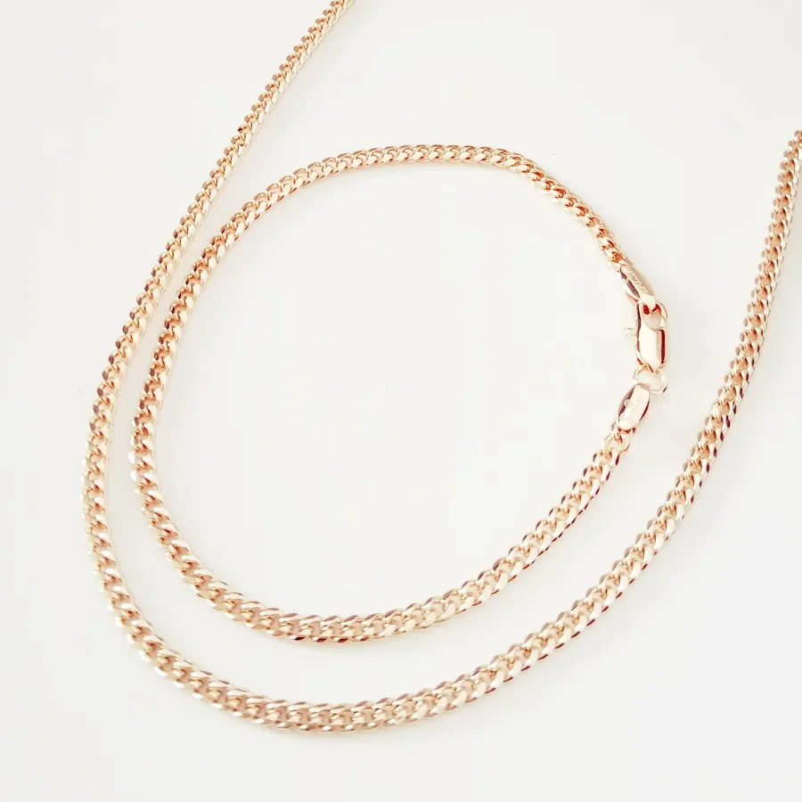 

3MM Wide Women Bracelet/Necklace Jewelry Sets 585 Gold Color Anniversary Jewelry Office