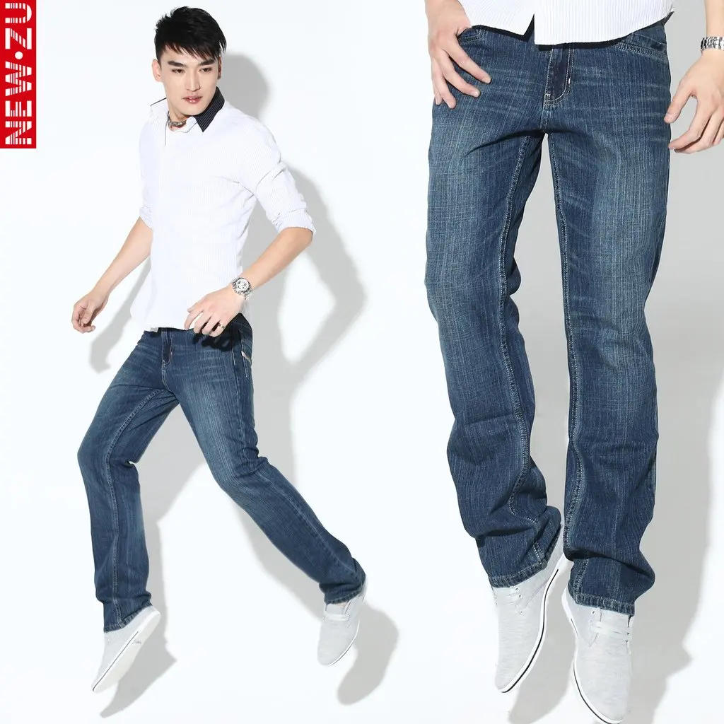 Denim Wash Straight Jeans Men New Design Casual Trousers