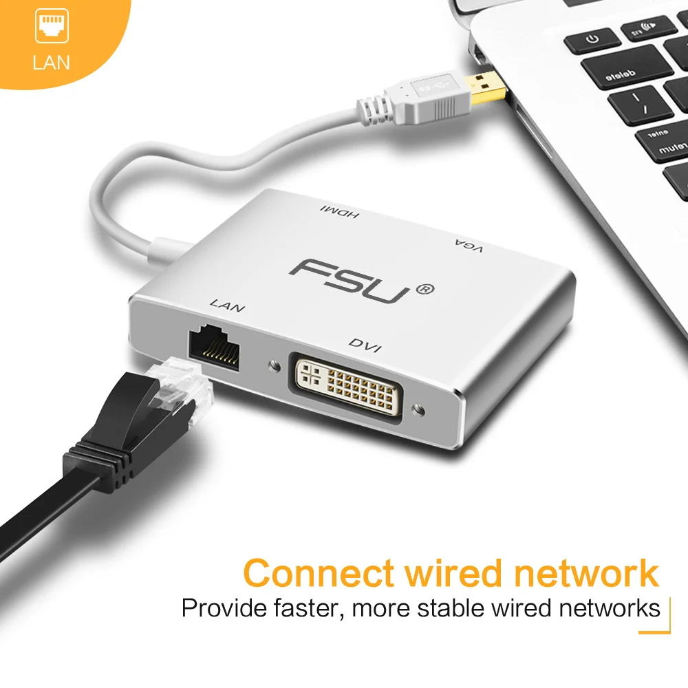 4 в 1 мини usb 3 0 к HDMI конвертер коробка 1080P USB VGA DVI 10/100 Ethernet Lan адаптер кабель для