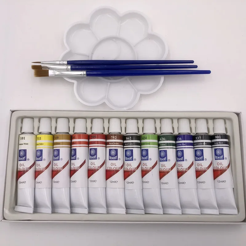 Art Paint Acrylic Oil Paint 12 ML 12 Colors Set Canvas Pigment Art Paints Each Tube Drawing Free For Brush And Tray