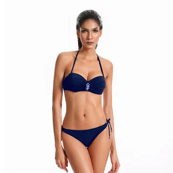

2018 Sexy Bikinis Women Swimwear Bathing Suits Swim Halter Swimsuit Push Up Bikini Set pure color Retro Swimming Wear S-XXL