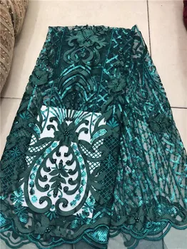 

green 2019 High Quality Nigerian Tulle Lace Fabrics Latest Beaded Mesh African Lace Fabric Bride French Net Lace Fabric(FJ-3-19