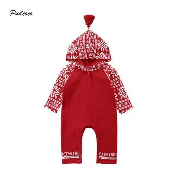 

Pudcoco Christmas Baby Romper 0-24M Newborn Infant Boy Girl Long Sleeve Hooded Jumpsuit One Pieces Xmas Gift Warm Clothes