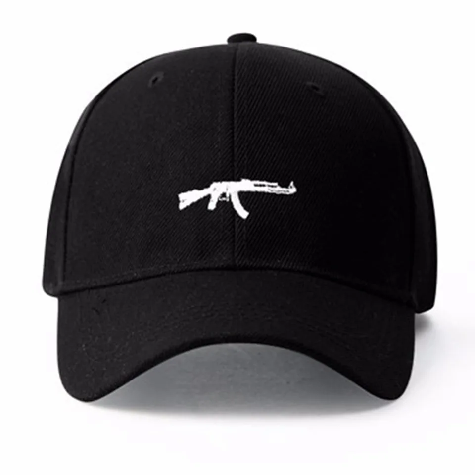 Американская мода Ak47 Snapback хип-хоп кепка топ продаж пистолет УЗИ бейсболка p кривой козырек 6 Панель Шляпа Casquette De Marque - Цвет: Black