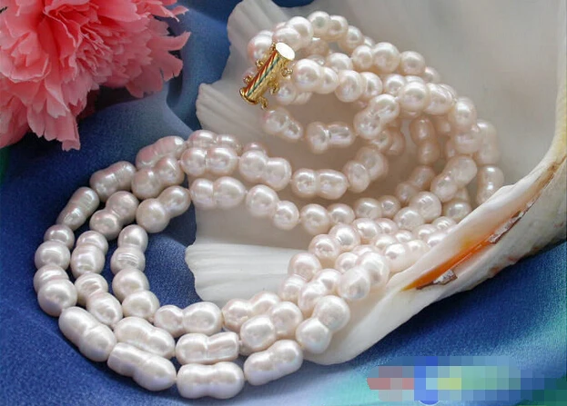 

HOT## Wholesale >>> 3row 18mm white baroque double freshwater cultured pearl necklace