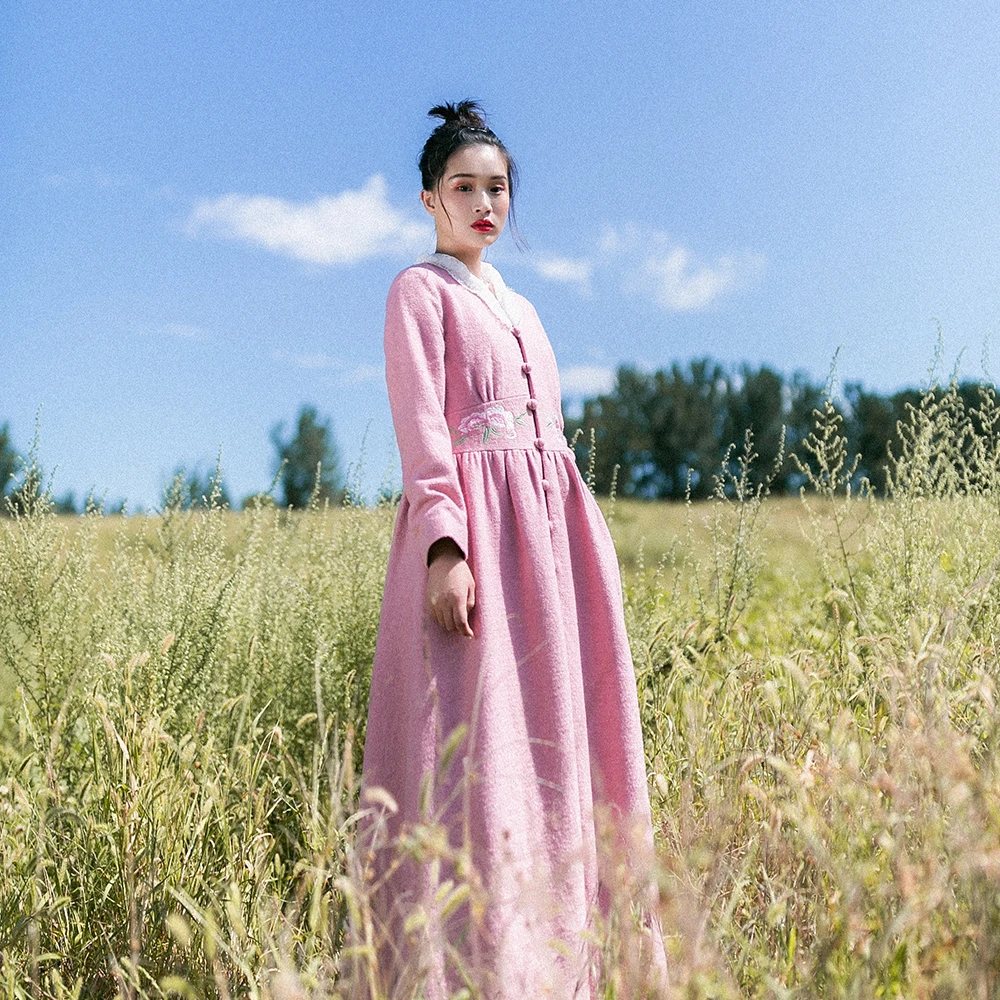 Brodé Pink 2018 Irinaw774 De Dentelle Type Jupe Collection Laine Manteau Automne Col Vintage Hiver Long Femmes XwUaq