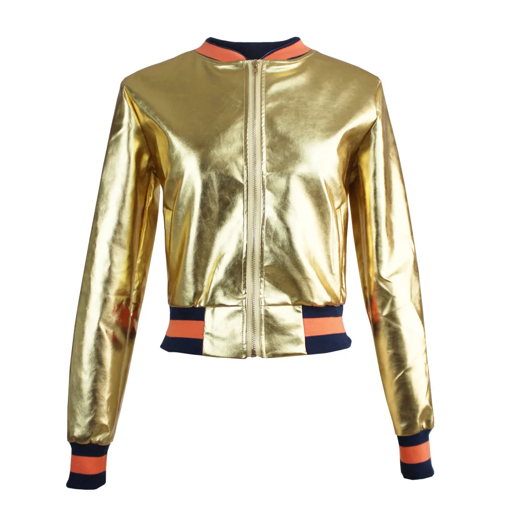 

fashion women golden collar jacket coat women bomber jacket uniform short PU leather jacket female leather coat
