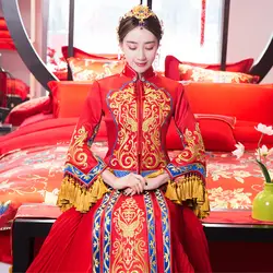 Cheongsam китайское женское свадебное платье QiPao вышивка вечернее длинное платье la robe de mariée cheongsam femmes chinoises