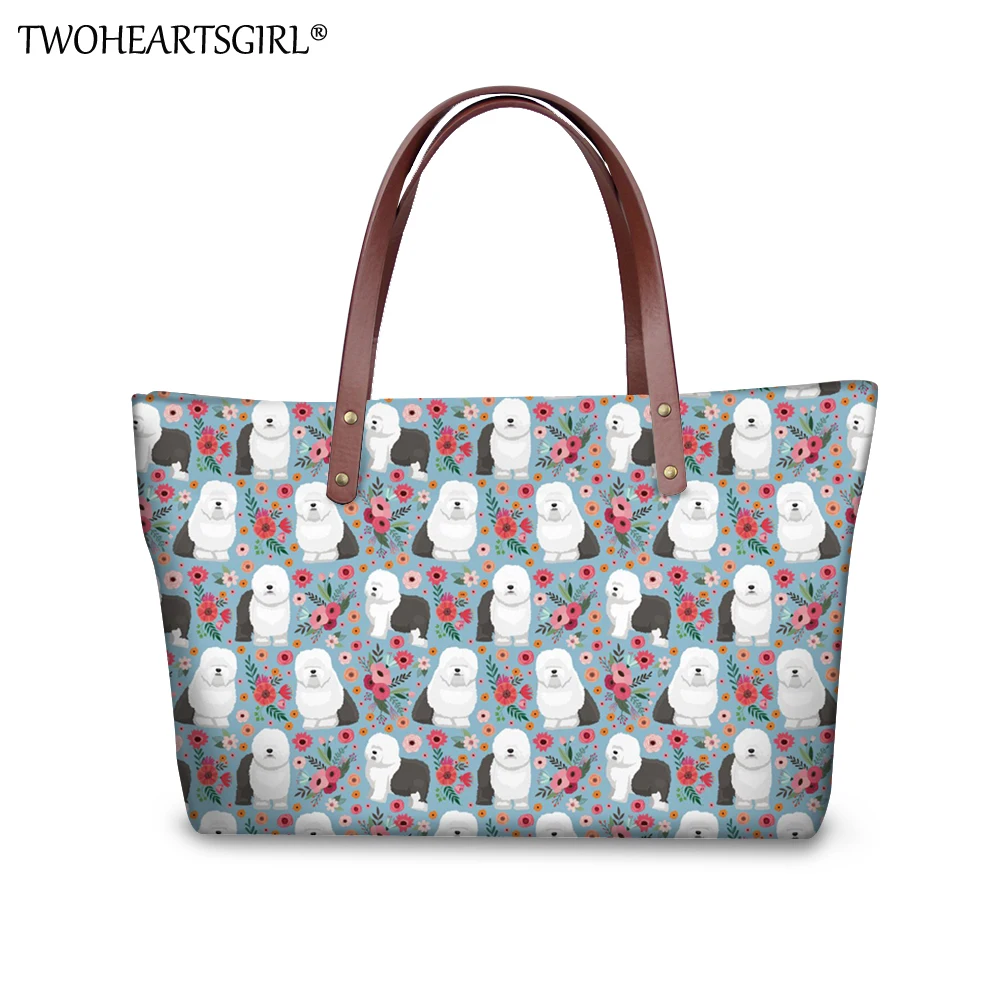 

TWOHEARTSGIRL Sheep Dog Pattern Tote-Handle Handbag for Women Brand Design Handle Shoulder Handbag Female Vintage Messenger Bag