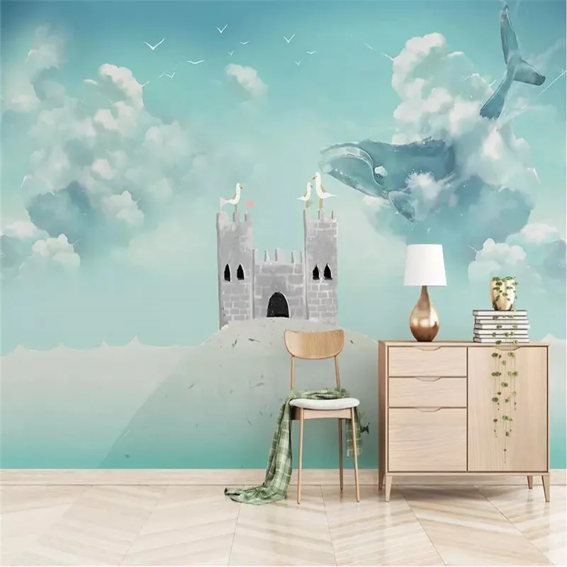 Custom Mural Wallpaper Hand-painted Dream Whale Castle Children Background Wall 3 foldable bike bicycle parts k whale titanium bike frame custom