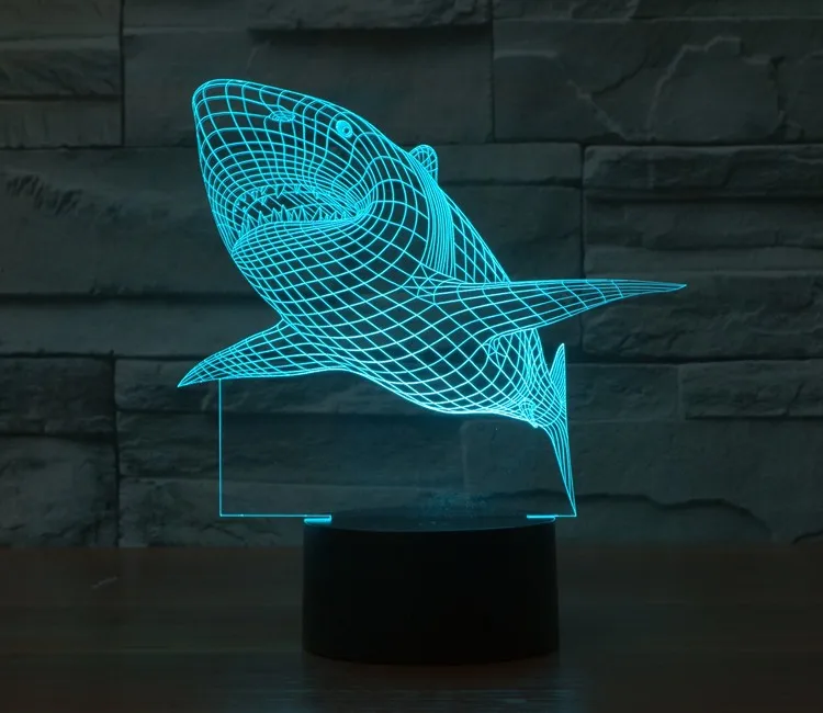 Акула креативный 3D ночник акриловый большой белый Акула красочный градиент светодиодный настольная лампа атмосферная лампа