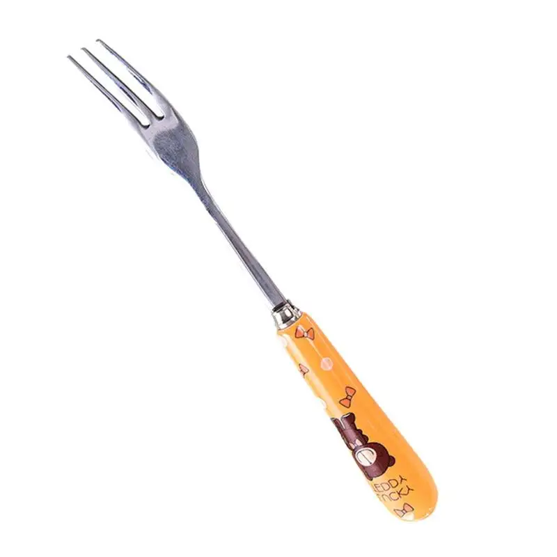 kitchen accessories ceramic handle stainless steel fruit fork dessert