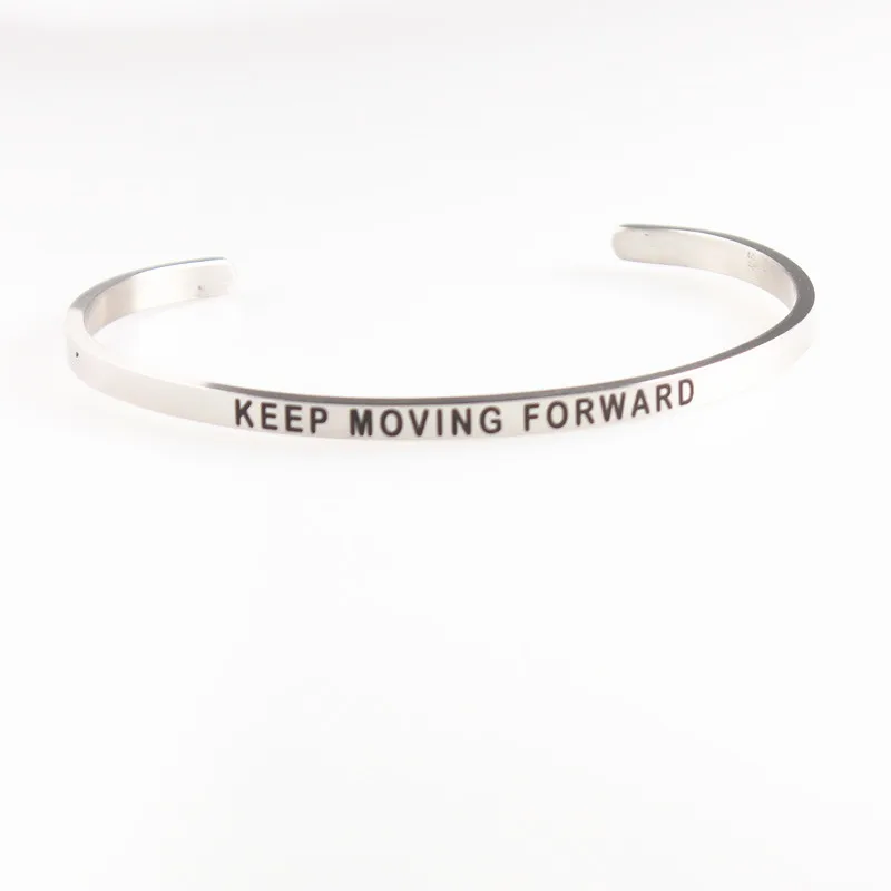 

316L Stainless Steel Bangle Positive Inspirational KEEP MOVING FORWARD Cuff Bracelets Mantra Bracelets Bangles for Women Gift