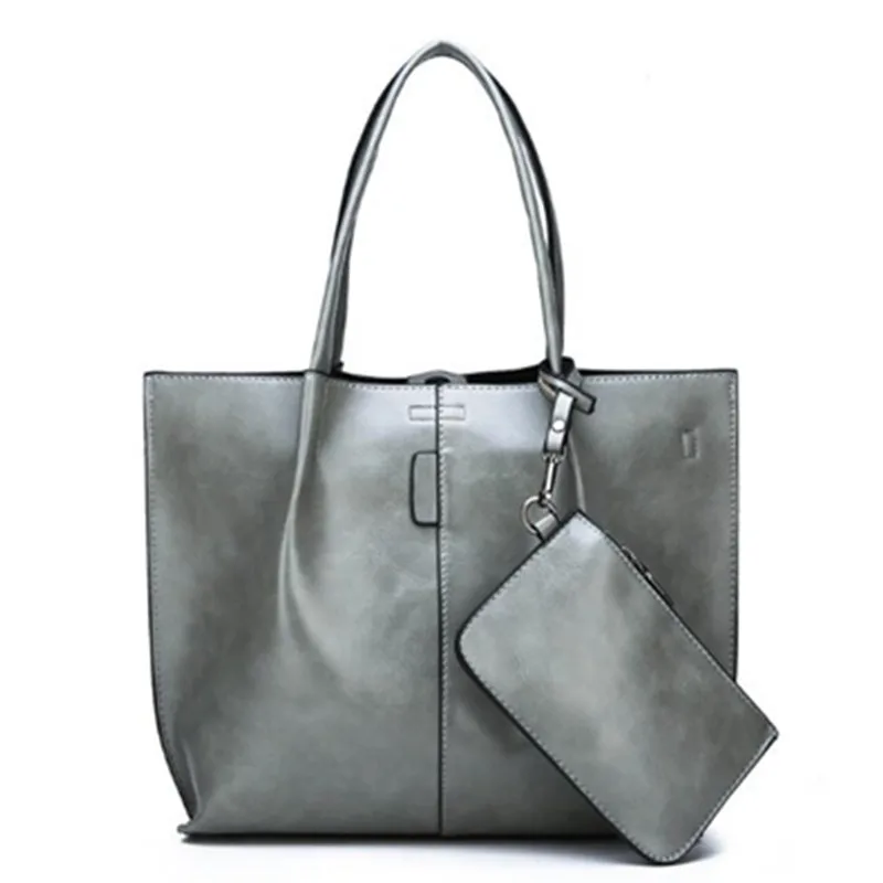 

2019 new soft Oil Women Tote Composite Bag Female Fashion Shoulder Bags Ladies Handbag Oil Wax Leather simple mother bag big