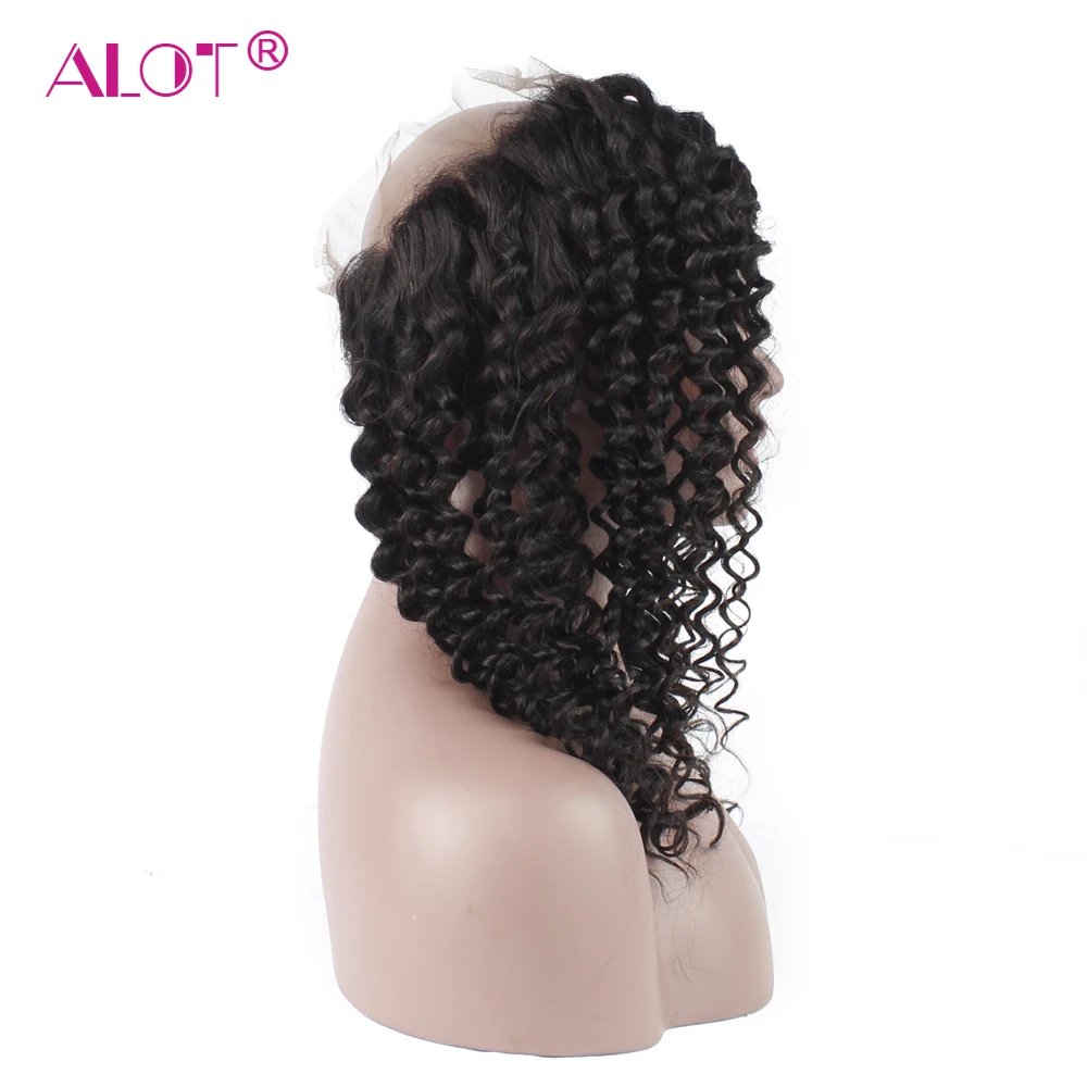 Alot Brazilian Deep Wave 360 Lace Frontal Closure Pre Plucked With Baby Hair Adjustable Band 10 To 20 Non-Remy Natural Black