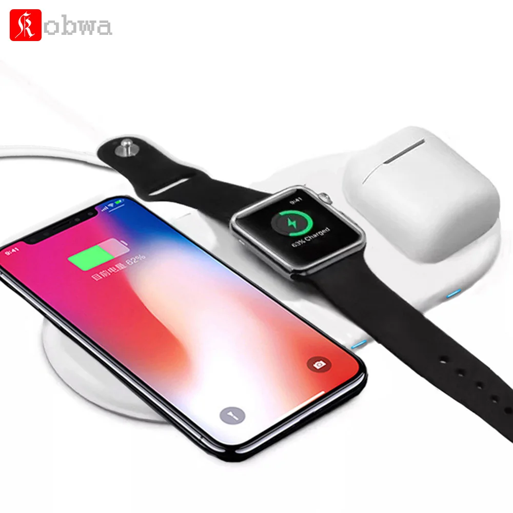 Kobwa 3 in 1 Qi Fast Wireless Charger Charging Dock Station Holder For iWatch iPhone X Airpods Samung Galaxy S9 | Электроника