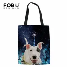 FORUDESIGNS/милые льняные сумки для покупок с принтом Бультерьера, повседневные холщовые сумки-тоут с рисунком кошки, женские модные школьные сумки для девочек