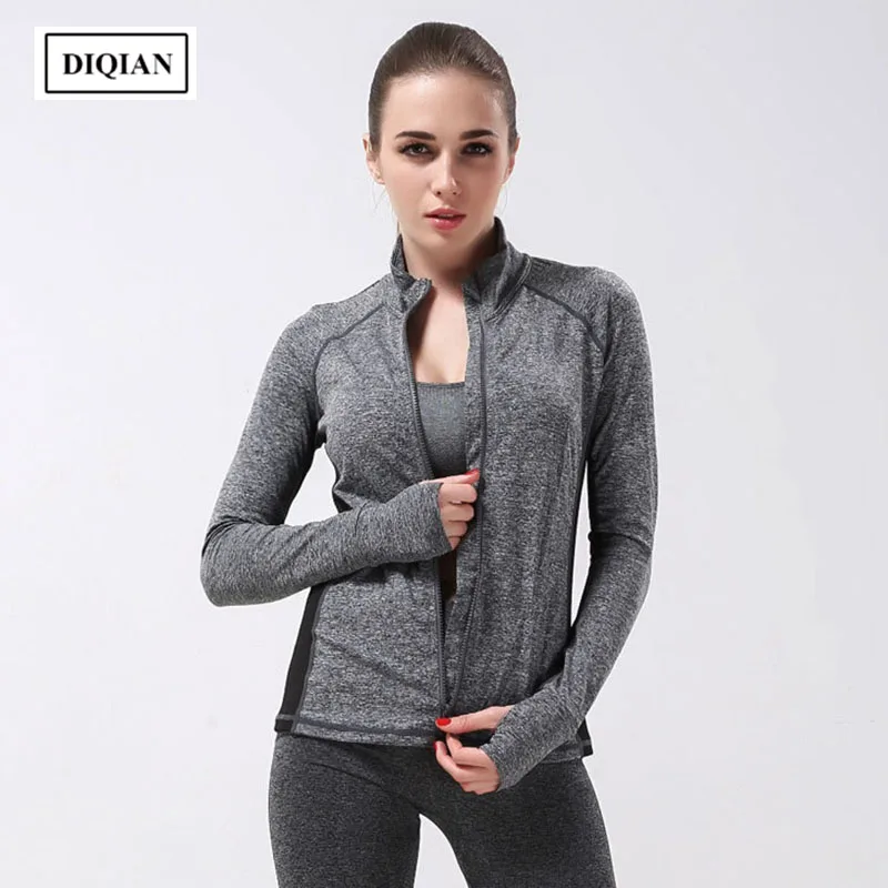 DIQIAN Fitness Zipper Yoga Jacket For Women Long Sleeve Femme Gray ...