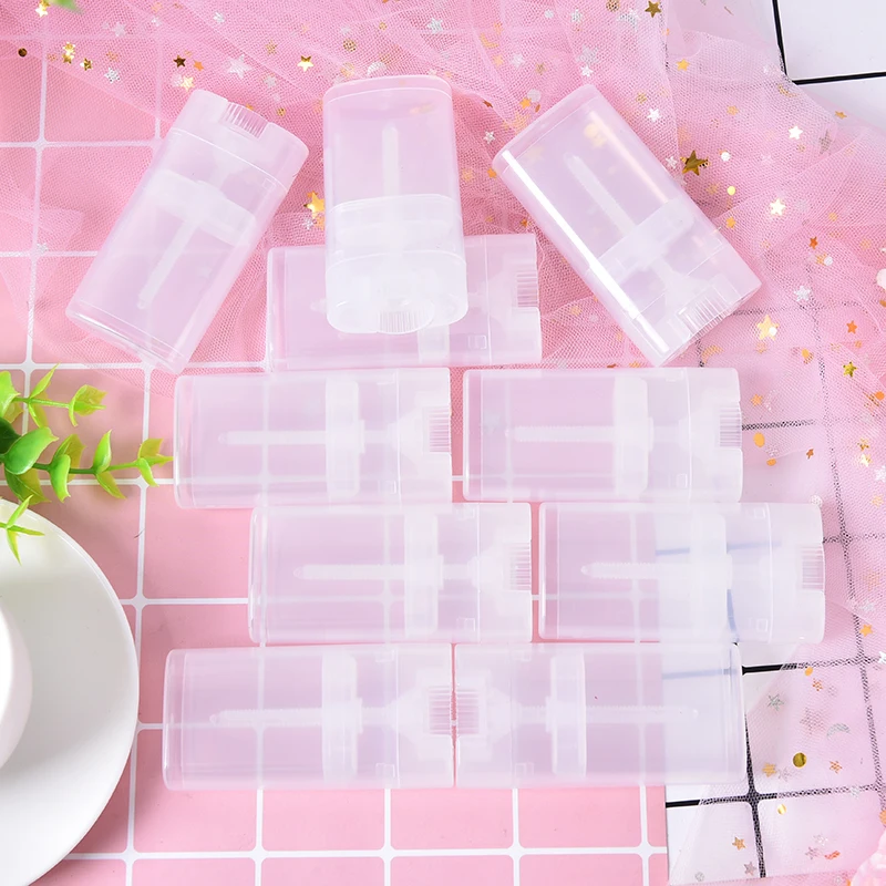 

10pcs/lot Plastic Empty Diy Oval Lip Balm Tubes 15g Portable Deodorant Containers Clear White Lipstick Lip Tube
