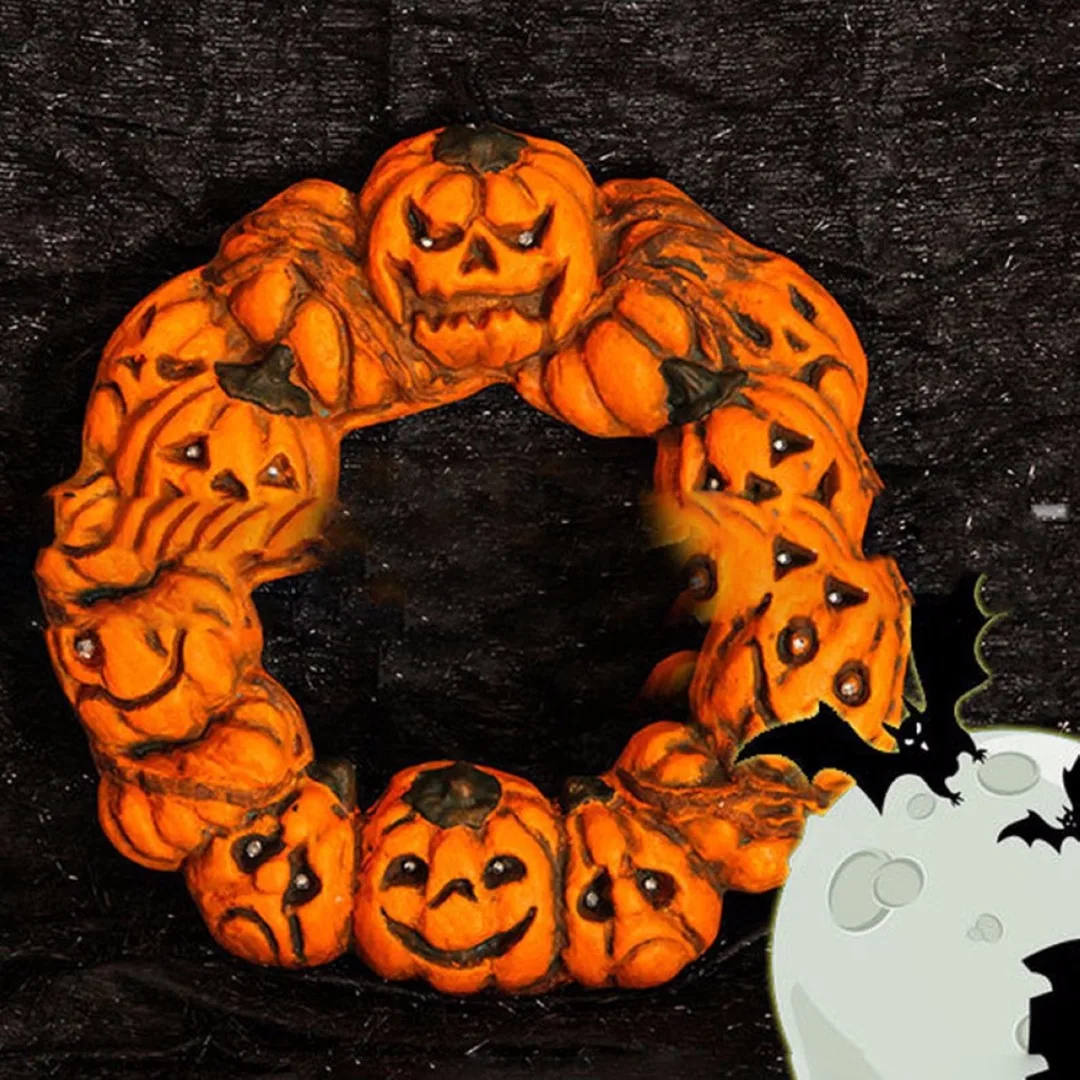 DIY Halloween Jack-o'-Lantern LED Pumpkin Spooky Wreath Door Hanger Hanging Decor 2019 new