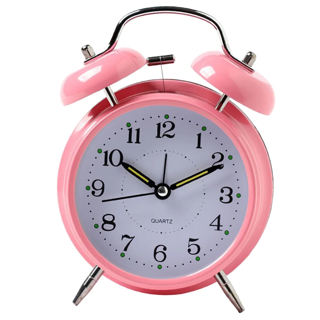 Twin Bell Alarm Clock Dial, Luminous, Battery Operated Loud Alarm Clock Green/Black/Pink/Blue